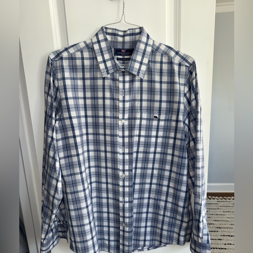 Vineyard Vines Navy and White Plaid Shirt